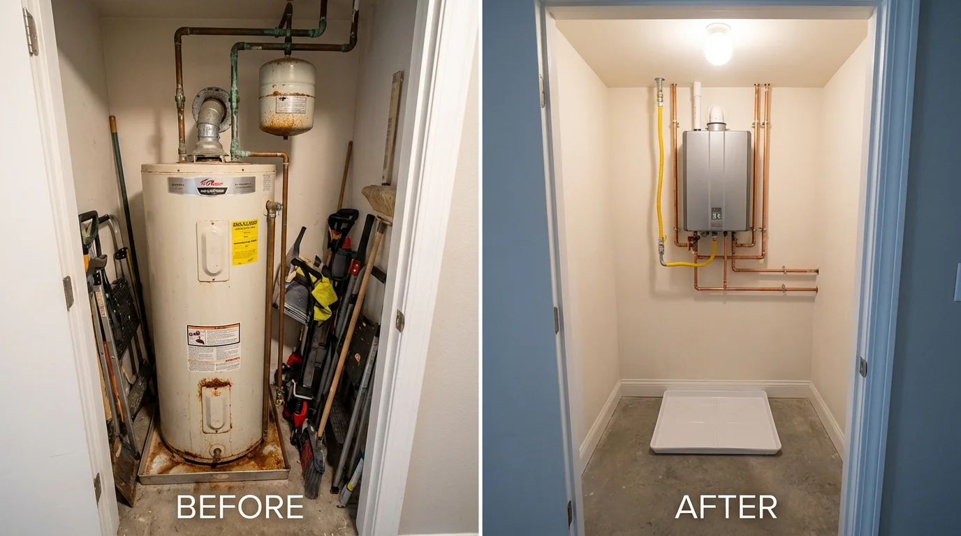 Tank water heater versus wall-mounted tankless unit comparison for Waymart, PA homeowners