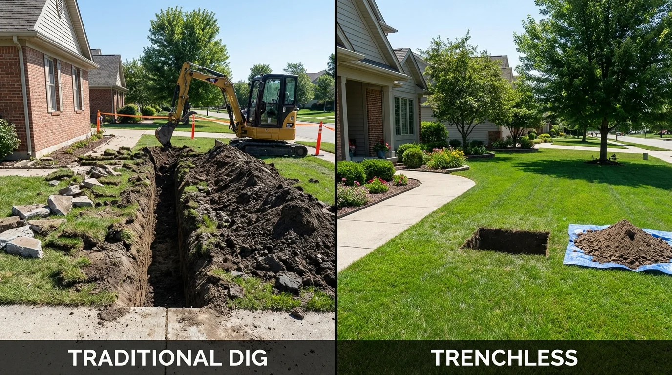 Trenchless sewer repair with minimal yard damage versus traditional excavation in Waymart, PA